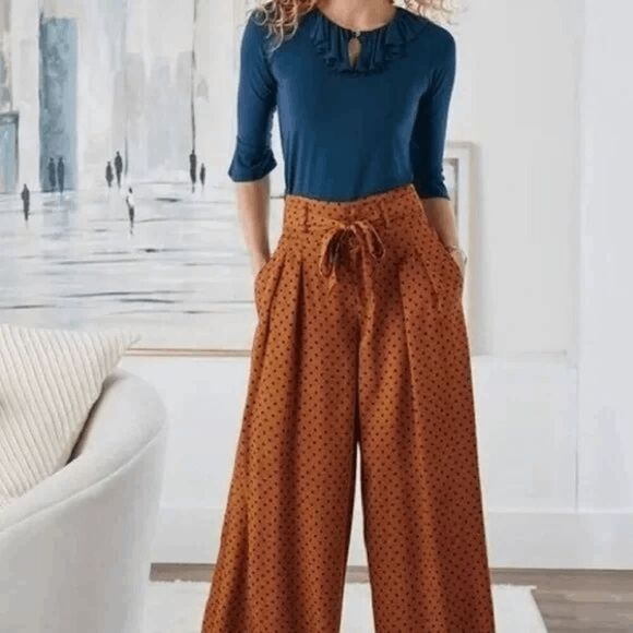 Soft Surroundings High Waist Sola Polka Dot Palazzo Pants Women's Size Large - Picture 1 of 7